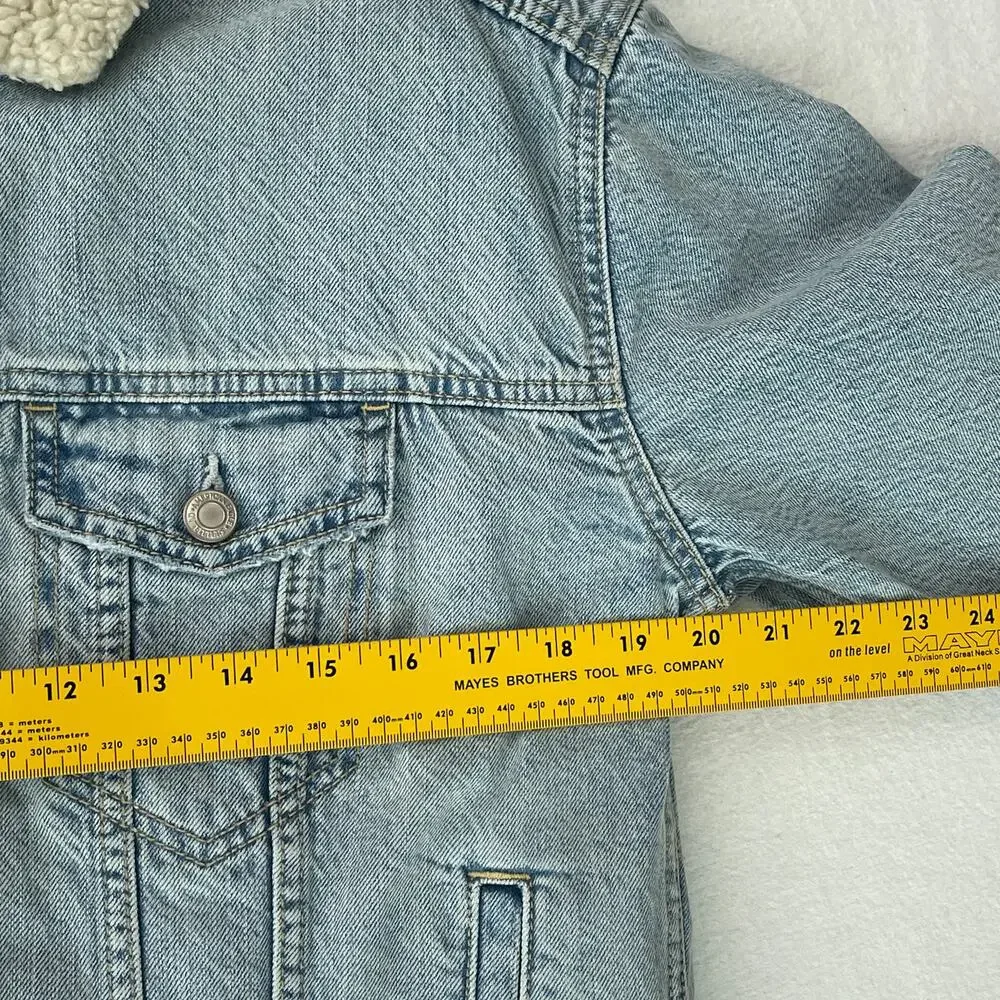 NWT American Eagle Sherpa Denim Trucker Jacket Blue Women's Size Medium - Picture 10 of 14